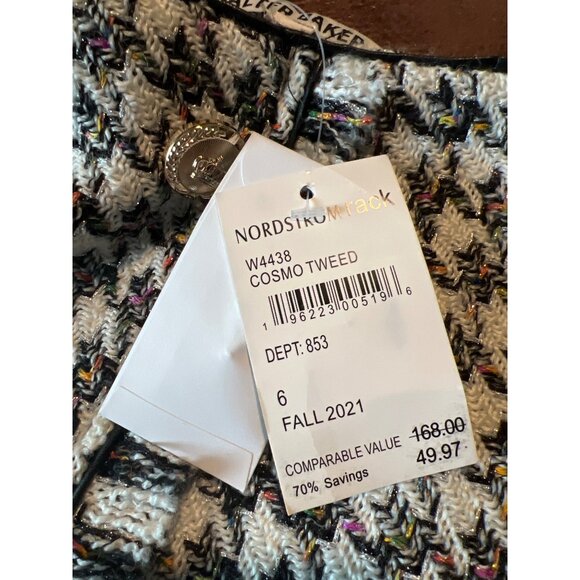 Walter Baker Cosmo Tweed Skirt 6 Black/ White Houndstooth Gold Buttons NWT - Picture 7 of 9